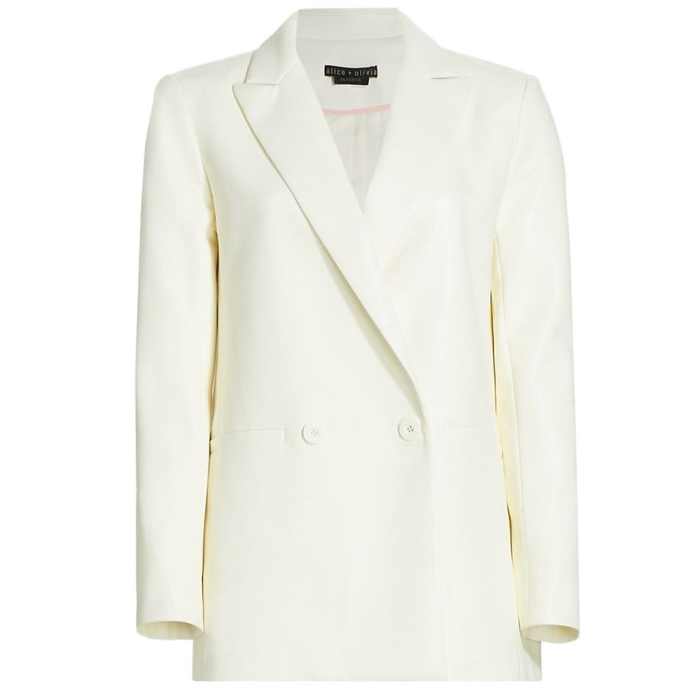 Alice and Olivia Faux Leather Blazer in Ecru